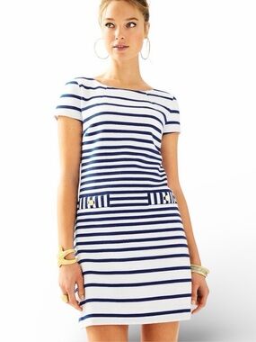 Lilly Pulitzer Layton Shift Dress XS Navy White Stripe Ottoman EUC $188